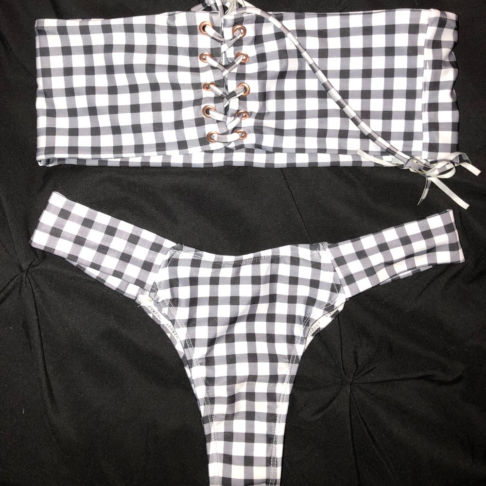 NEW W TAGS strapless gingham print bikini